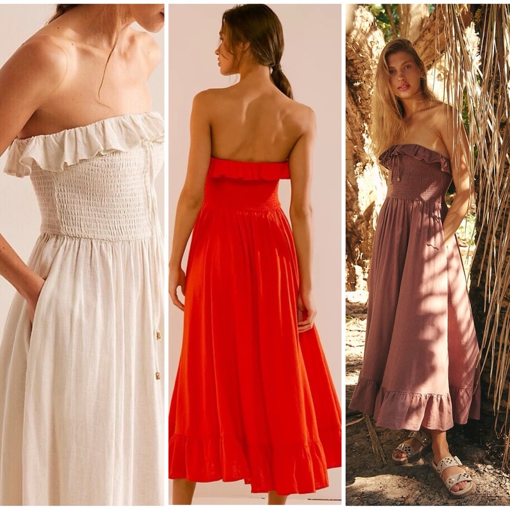 𝓯𝓹 Free People ~ Lush Life Linen Strapless Midi Dress